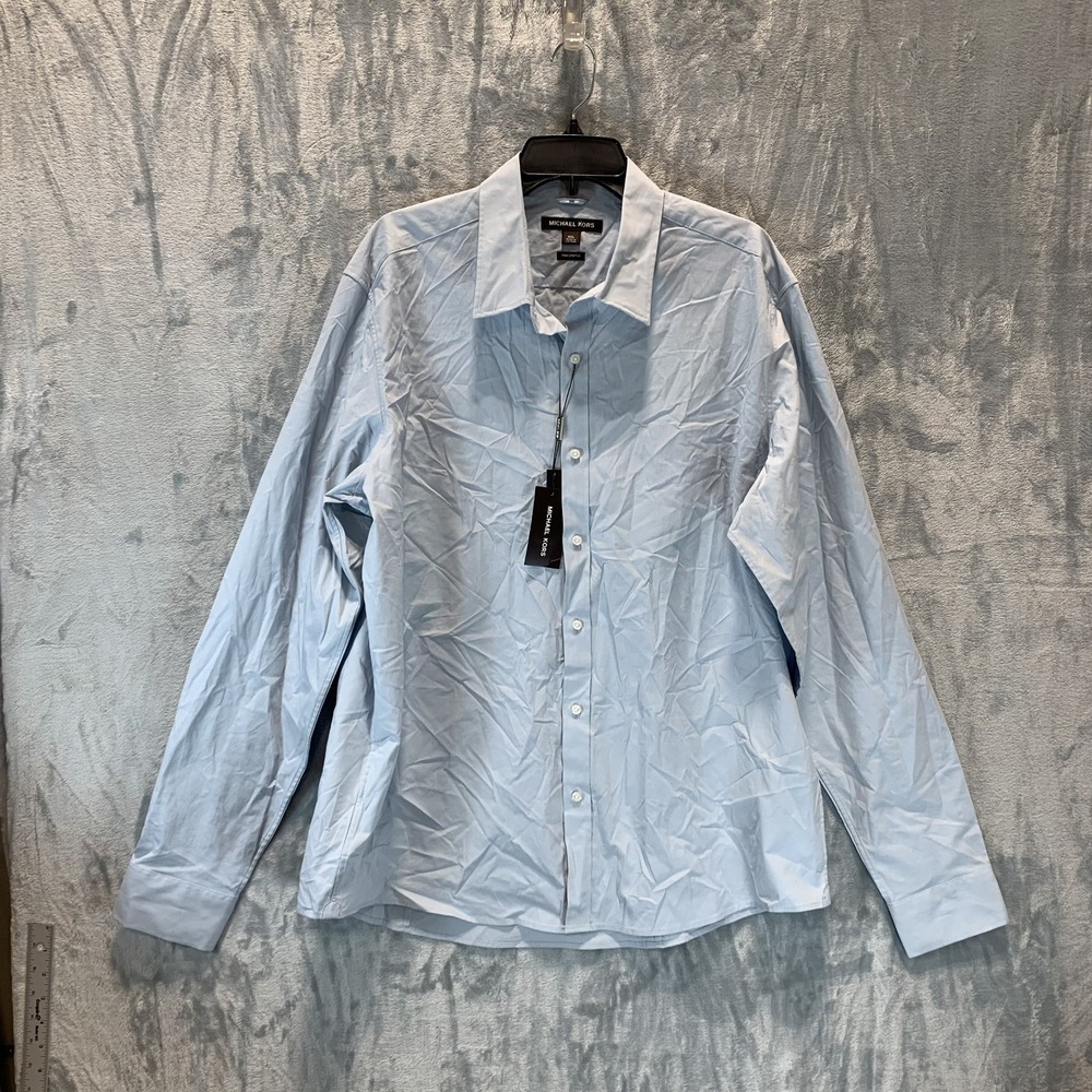 Michael Kors Men's Button Up Shirt XXL Ice‎ Blue Trim Stretch Office Career Suit